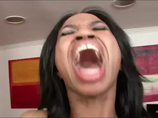 Only loud moans can be heard as this black girl rides a big black cock