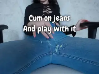 Cum on jeans and play with cum