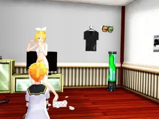 (MMD) Kagamine Rin strips butt-naked for her horny brother!