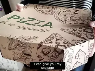 The courier confused the pizza and offered his cock to make