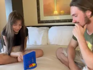 Connect 4 strip game with a hot young brunette