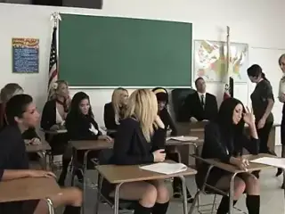 A group of sexy schoolgirls gets really really naughty in their classroom