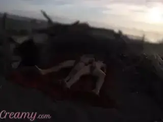 Strangers caught my wife touching and masturbating my cock on a public nude beach with cumshot - MissCreamy