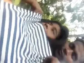 Desi indian lover openly boob press outdoors and