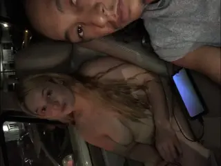 Light skin Step sis gets naked in car ride and smokes a blunt well flashing her pink pussy to the public