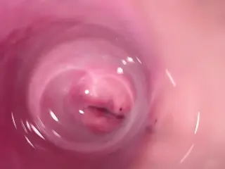 Camera deep inside Mia's creamy pussy, teen Cervix close up