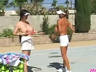 Minka and Jade Feng - Topless Tennis