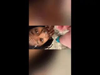 Beautiful Tiny Teen Black Girl Sucking White Cock like a Pro