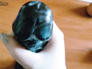 Jerking off my black dildo