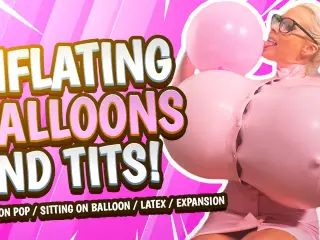 Inflating balloons and tits in latex outfit! Balloon Popping