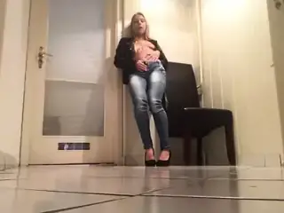 Pissing in jeans and heels