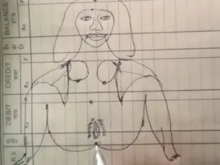 Arts drawing with the help of a pencil while having sex