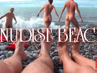 NUDIST BEACH – Nude young couple at beach, naked teen couple