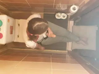 Anastasia Mistress fuck Sasha Earth slave with strap on in the toilet filming in cameras on the ceiling