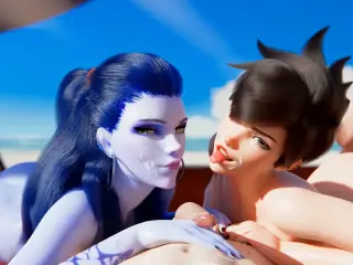 Overwatch - Widowmaker & Tracer Suck & Fuck Cock on Beach Day (Animation with Sound)