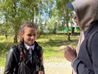 black guy fucks a schoolgirl in the woods