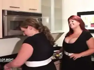 Two Busty French BBW maids fucked by 5 guys at a party