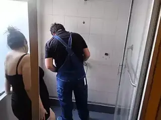 hot mom calls the plumber to fix the shower and they end up fucking.