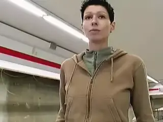 Slender looking German girl pleasing a thick cock in the warehouse