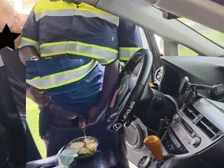 OMG!!! Female customer caught the food Delivery Guy  jerking off on her Caesar salad  (in Car)