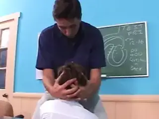 Bastard professor convinces his student to suck and fuck his cock for better grades