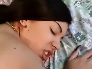 Black hair slut gets her cunt hardcore fucked by a big dick after blowjob in bed