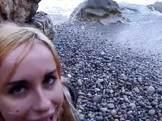 Horny German blonde giving her holes to a wild fucker at the beach