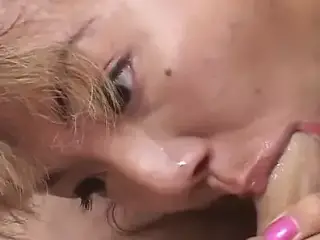 Hot little asian gives deep blowjob and takes guys cum in her mouth