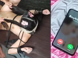 I’m Only 18 Sir! My Boyfriend Will Find Me! Petite Asian Slave Tied Up BDSM Fucked, While Boyfriend On The Phone.