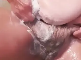 Mature bbw woman Zilah Luz bath time, hairy pussy