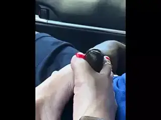 Footjob Quickie in Car