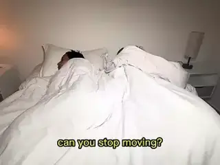 stepmom and stepson share bed and have sex. English subtitles