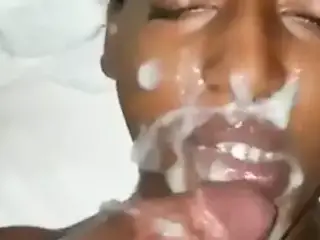 Dominican Ebony gets cum in mouth