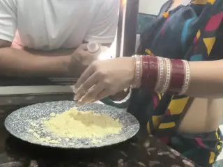 Brother in Law Put Wheat Flour on Sister in Law Blouse and Fuck Her Pussy Hard