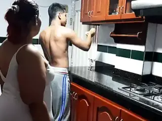 Fucking the neighbor in the kitchen