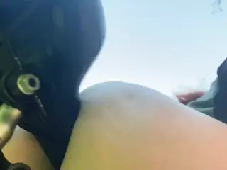 Outdoor fucking with bicycle seat, handle, wheel humping, riding with dildo in pussy and ass