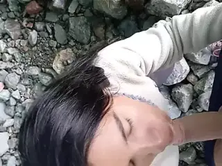 Outdoor blowjob on a glacier