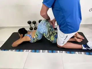 The Yoga Lesson Gets Down And Dirty. The Instructor Has His Hands Everywhere, They End Up In A Sixty Nine And Sucking.