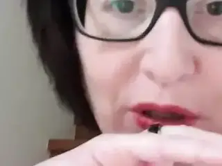 Julie has orgasm with whisk on stairs