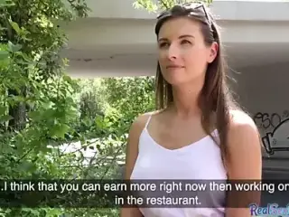 Pulled skinny European agrees to fuck outdoor
