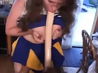 Thick cheerleader with tight pink pussy has loud and wet orgasm