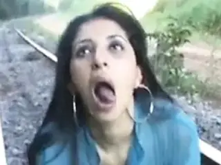 Latina rough blowjob on railway