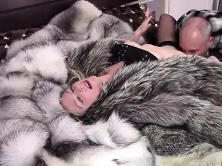 Couple in fur coat. Blowjob, cunnilingus, sex