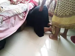 Sexy burka and hijabi stepmom with big ass gets stuck cleaning under bed then stepson helps her with ass fucking - MILF