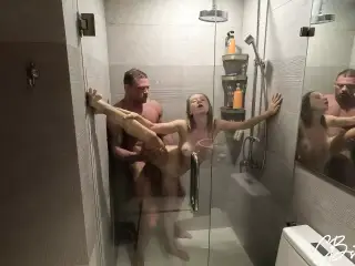 The roommate wanted to take a shower, but the shower was busy and she offered to wash together