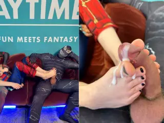 Captain Marvel Foot Fetish with Husband Watching (Spiderman) - Playtime Cosplay