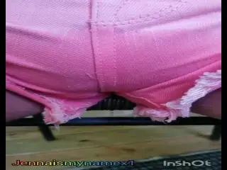 Bbw pink denim shorts wetting