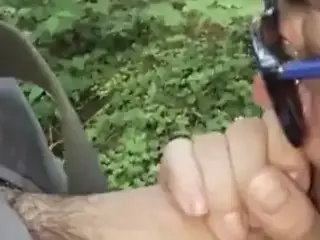 Sandra sucks me at the edge of a wood