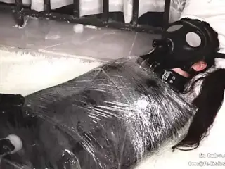 Latex lesbian plastic wrap mummification