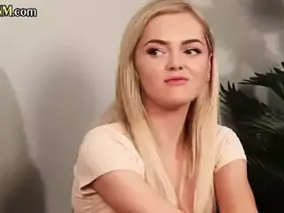 Busty CFNM femdom sucks dick for teen voyeur